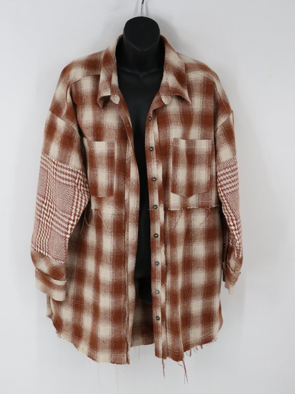 Fate Flannel Shirt Womens Small Orange Plaid Button Front Oversized Shacket